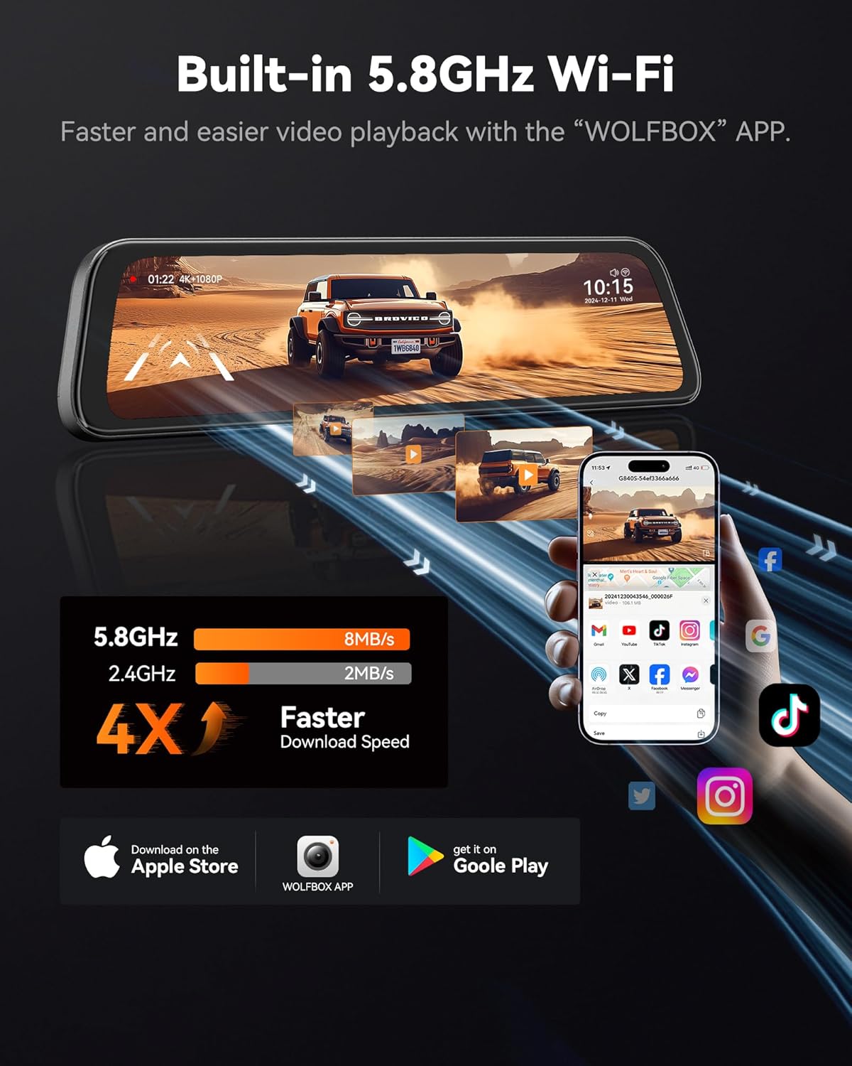 WolfBox 4K Mirror Dash Cam