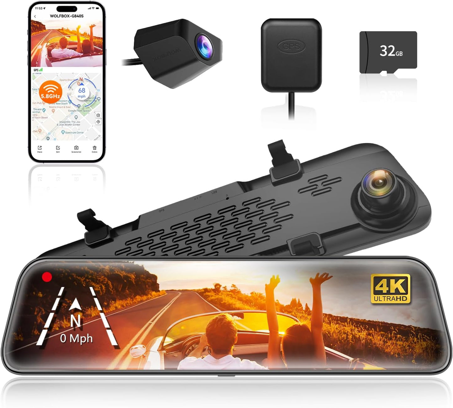 WolfBox 4K Mirror Dash Cam